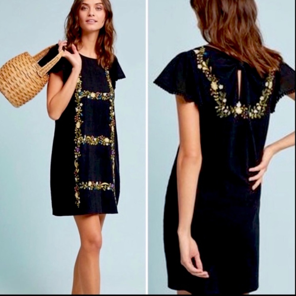 Anthropologie Ranna Gill Jordan Shift Dress black floral